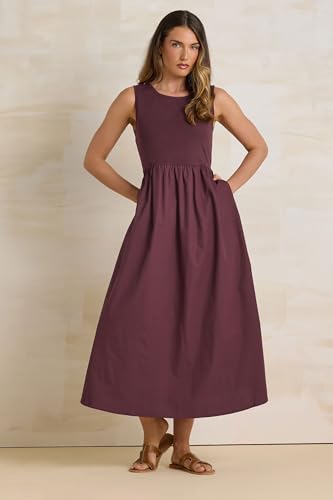 Long Tall Sally LTS Tall Jersey & Woven Mix Fabric Midi Dress Burgundy 16