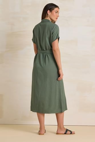 Long Tall Sally LTS Tall Linen Button Midi Dress Khaki 8