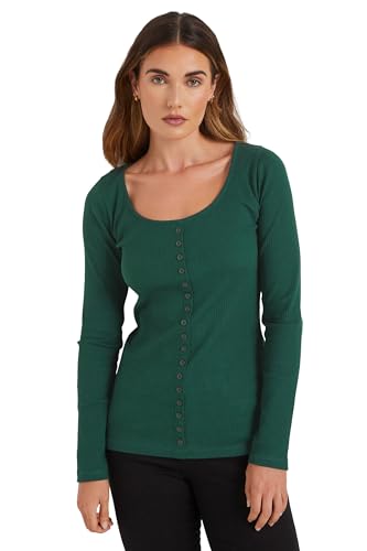 Long Tall Sally LTS Tall Ribbed Button Long Sleeve Top Green 16