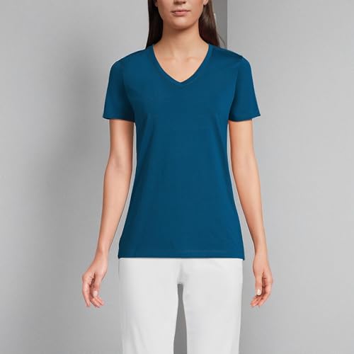 Lands' End Womens SS Relaxed Supima V Neck T Shirt Baltic Teal Tall Small