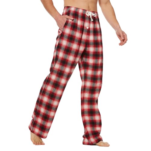 Tall MobPlace Mens 34/36 Inseam 100% Cotton Pajama Pants for Tall Men Red/Black