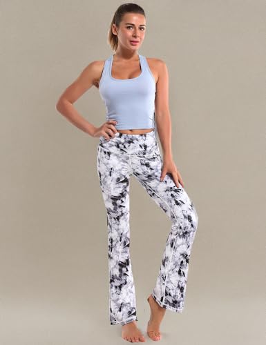 BUBBLELIME 29"/31"/33"/35" 4 Styles Women's Tummy Control Bootcut Yoga Pants - Side Pockets_Black Dandelion L-37 Inseam