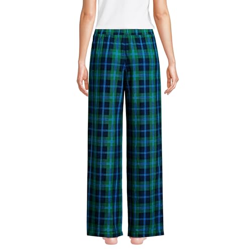 Lands' End Womens Flannel Wide Leg Sleep Pants Light Emerald Blackwatch Tall Medium
