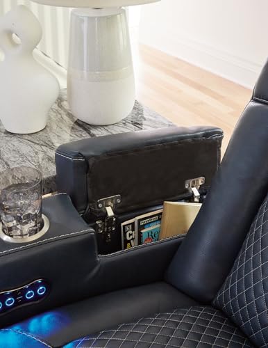 Signature Design by Ashley Fyne-Dyme Contemporary Power Reclining Loveseat with Console, USB Charging Ports and Adjustable Headrest, Blue