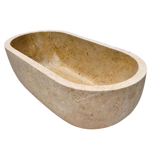 CT Copper Tailor 84" Handcrafted Marble Bathtub,Freestanding Soaking Bathtub,Oval Shape Tub with Pop-up Drain(Cappuccino)
