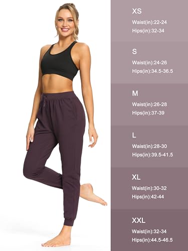 SEVEGO Womens Extra Tall 36 Inseam Jogger Lightweight Cotton Sweatpants Zipper Pockets Running Long Sweat Pants, Dark Purple, S