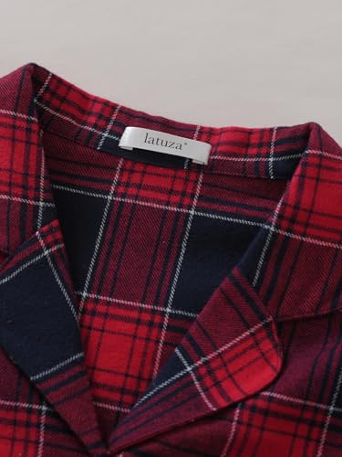Latuza Women's Tall Flannel Pajama Set Extra Long Button Up Top Pants Pj Set S Red Plaid