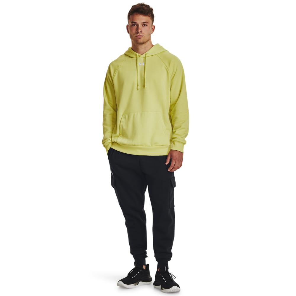 Under Armour Men's Rival Fleece Hoodie, (743) Lime Yellow / / White, X-Large Tall