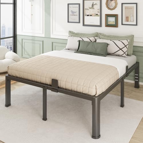Firpeesy 18 Inch California King Bed Frame with Rounded Corner and Headboard Hole Mattress Retainers 3500 lbs Heavy Duty Support Metal Platform Bed Frame Noise Free No Box Spring Needed Easy Assembly