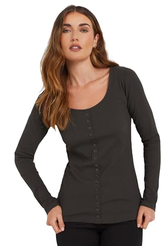 Long Tall Sally LTS Tall Ribbed Button Long Sleeve Top Grey 6