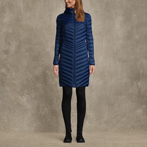 Lands' End Womens Packable Chevron Wanderweight Down Coat Deep Sea Navy Tall Small