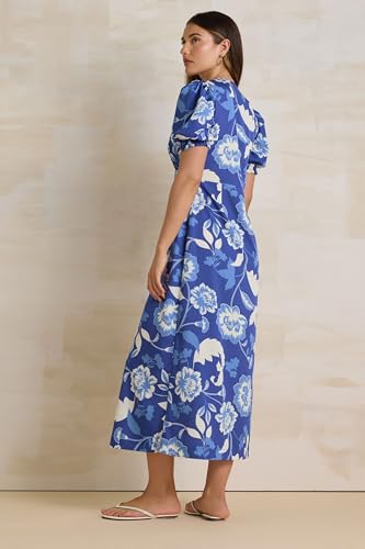 Long Tall Sally LTS Tall Floral Puff Sleeve Midi Tea Dress Blue 10
