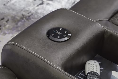Signature Design by Ashley Fyne-Dyme Contemporary Power Reclining Loveseat with Console, USB Charging Ports and Adjustable Headrest, Gray