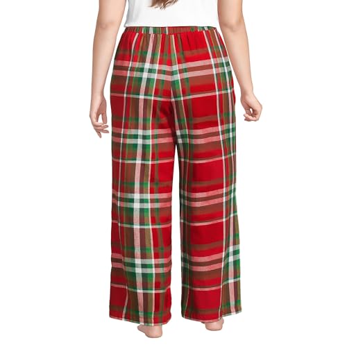 Lands' End Womens Flannel Wide Leg Sleep Pants Compass Red/emerald Plaid Tall Medium