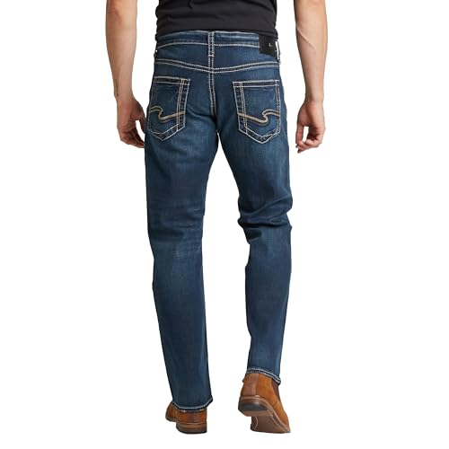 Silver Jeans Co. Men's Zac Relaxed Fit Straight Leg Jeans, Dark Indigo Wash, 30W x 36L
