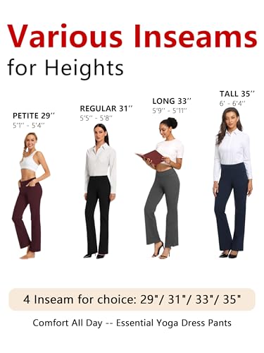 SEVEGO Women's Bootcut Yoga Dress Pants High Waist Stretch Work Pants with Pockets, 35" Black, M