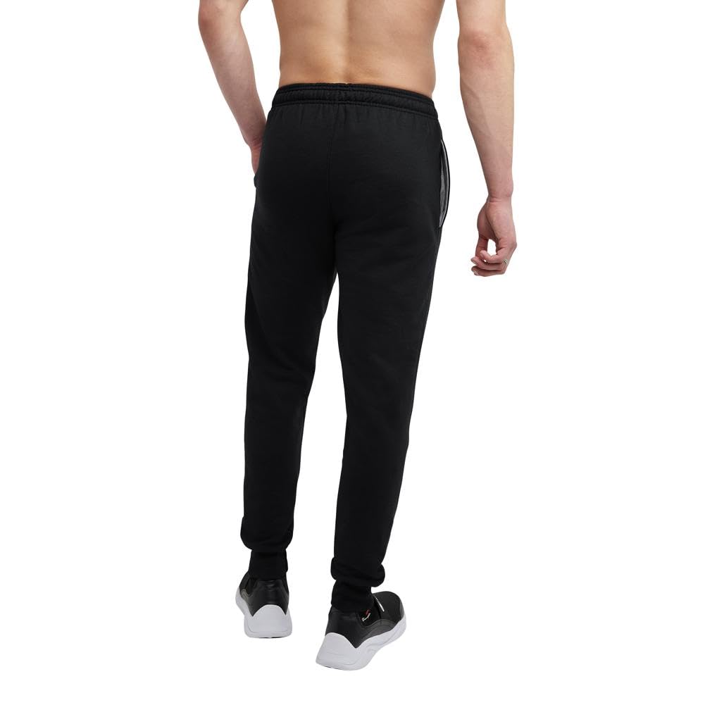 Champion Men's Fleece Joggers, Sweatpants, Standard Fit, Midweight, Script, Available in Regular and Big, Black-C Patch Logo, 3X-Large Tall