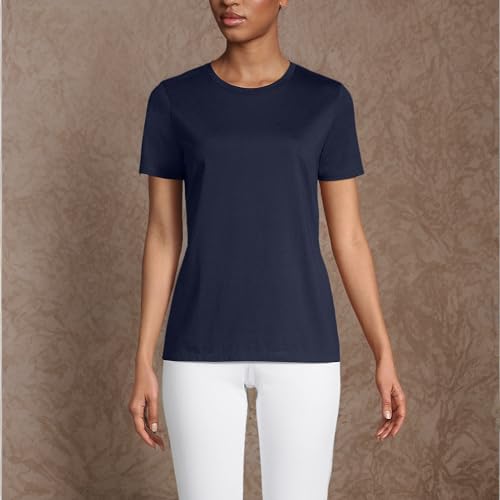 Lands' End Womens Short Sleeve Relaxed Supima Cotton Crew Neck T Shirt Radiant Navy Tall X-Large