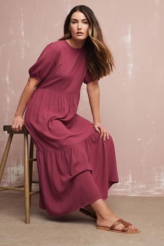 Long Tall Sally LTS Tall Puff Sleeve Tiered Midaxi Dress Dark Red 16