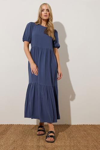 Long Tall Sally LTS Tall Puff Sleeve Tiered Midaxi Dress Blue 8