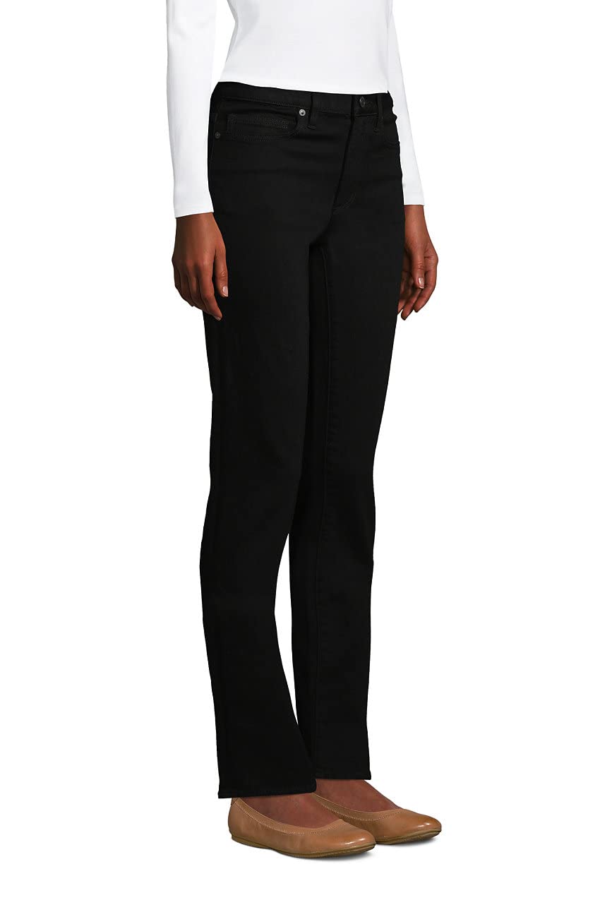 Lands' End Women's Mid Rise Straight Leg Jeans Black Regular 10 32