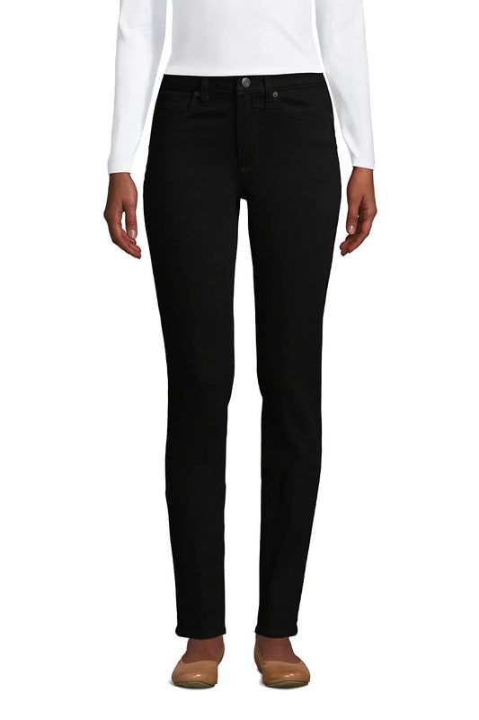 Lands' End Women's Mid Rise Straight Leg Jeans Black Regular 10 32