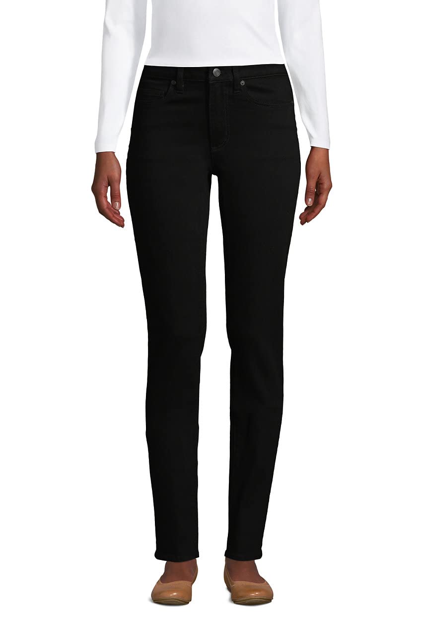 Lands' End Women's Mid Rise Straight Leg Jeans Black Tall 14 34