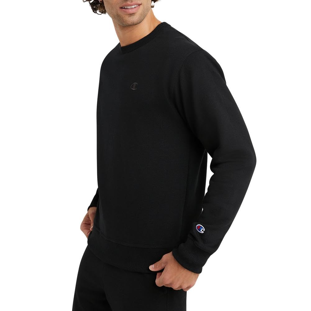 Champion Men's Crewneck Fleece Sweatshirt, Standard Fit, Midweight, Available in Regular and Big, Black-C Logo, 3X-Large Tall