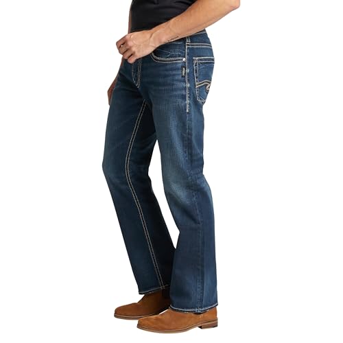 Silver Jeans Co. Men's Zac Relaxed Fit Straight Leg Jeans, Dark Indigo Wash, 30W x 36L