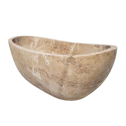 CT Copper Tailor 84" Handcrafted Marble Bathtub,Freestanding Soaking Bathtub,Oval Shape Tub with Pop-up Drain(Cappuccino)