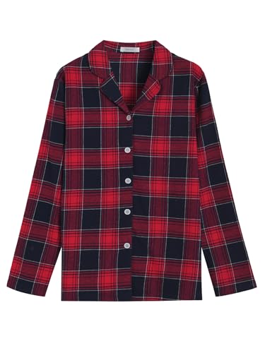 Latuza Women's Tall Flannel Pajama Set Extra Long Button Up Top Pants Pj Set S Red Plaid