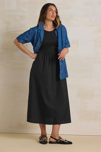 Long Tall Sally LTS Tall Jersey & Woven Mix Fabric Midi Dress Black 14