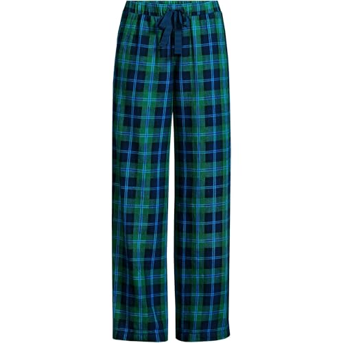 Lands' End Womens Flannel Wide Leg Sleep Pants Light Emerald Blackwatch Tall Medium