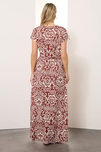 Long Tall Sally LTS Tall Floral Paisley Shirred Waist Maxi Dress Dark Red 12