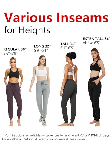 SEVEGO Womens Extra Tall 36 Inseam Jogger Lightweight Cotton Sweatpants Zipper Pockets Running Long Sweat Pants, Dark Purple, S