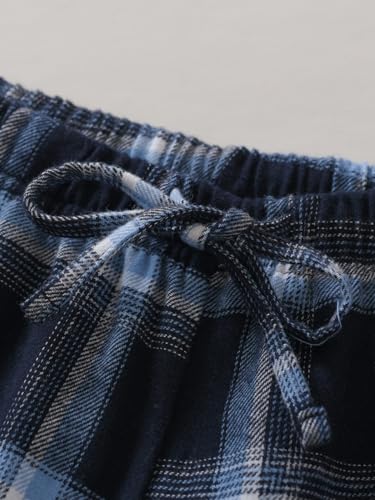 Latuza Women's Tall Flannel Pajama Set Extra Long Button Up Top Pants Pj Set XL Navy Blue