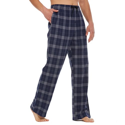 Tall MobPlace Mens 34/36 Inseam 100% Cotton Pajama Pants for Tall Men Navy/Grey
