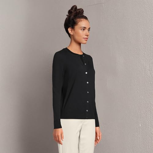 Lands' End Womens FG Cotton Cardigan Sweater Black Tall Small