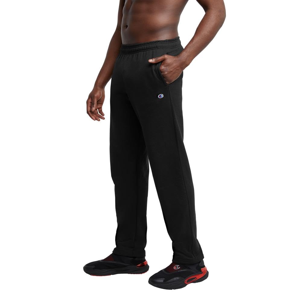 Champion Men's Open-Bottom Fleece Sweatpants, Standard Fit, Midweight, Available in Regular and Big, Black-C Patch Logo, X-Large Tall