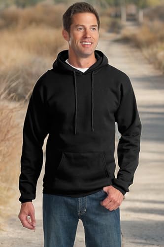 Port & Co TALL Essential Fleece Pullover Hooded Sweatshirt-PC90HT-4XLT-Jet Black
