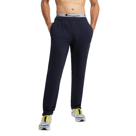 Champion Men's Open-Bottom Fleece Sweatpants, Standard Fit, Midweight, Available in Regular and Big, Navy-C Patch Logo, X-Large Tall