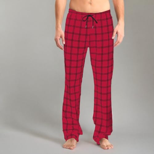 Idtswch Mens Tall Pajama Pants 38" Inseam Plaid Lounge Pants Sleepwear Pajama Bottoms 100% Cotton Red/Black
