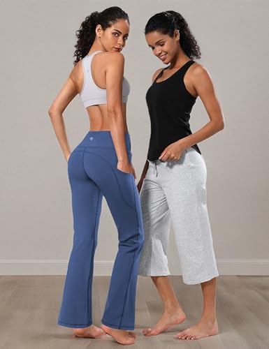BUBBLELIME 29"/31"/33"/35" 4 Styles Women's Bootcut Yoga Pants Tummy Control - Side Pockets_PURPLISHBLUE M_35" Inseam