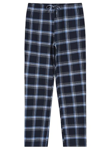 Latuza Women's Tall Flannel Pajama Set Extra Long Button Up Top Pants Pj Set XL Navy Blue