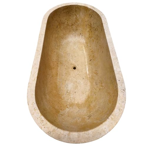 CT Copper Tailor 84" Handcrafted Marble Bathtub,Freestanding Soaking Bathtub,Oval Shape Tub with Pop-up Drain(Cappuccino)