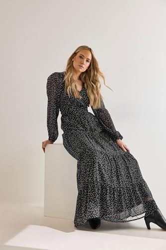 Long Tall Sally LTS Tall Chiffon Spot Tiered Maxi Dress Black 10