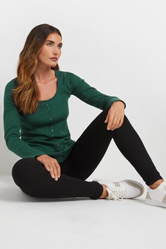 Long Tall Sally LTS Tall Ribbed Button Long Sleeve Top Green 8
