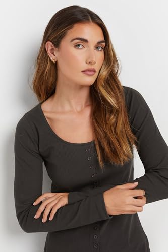Long Tall Sally LTS Tall Ribbed Button Long Sleeve Top Grey 18