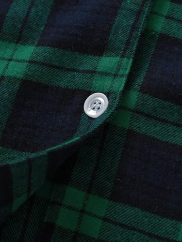 Latuza Women's Tall Flannel Pajama Set Extra Long Button Up Top Pants Pj Set S Navy Green