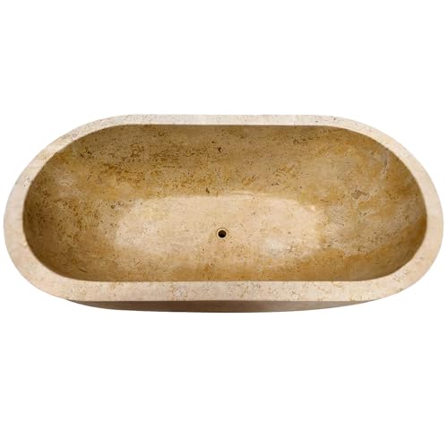 CT Copper Tailor 84" Handcrafted Marble Bathtub,Freestanding Soaking Bathtub,Oval Shape Tub with Pop-up Drain(Cappuccino)